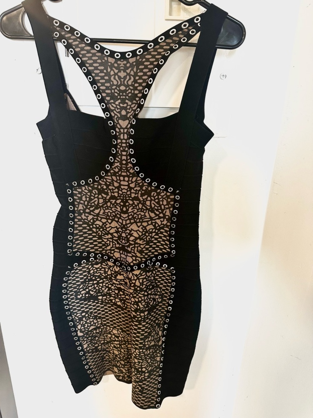 Herve Leger Black and Nude Sheer-Panel Bandage Mini Dress